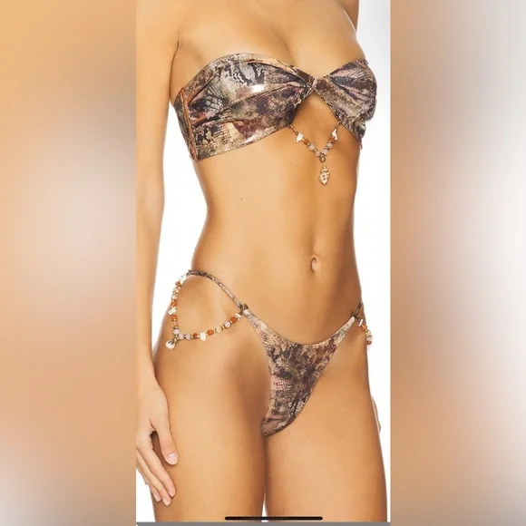 Jaded London Snakeskin Print Panty with Beaded Details - Picture 1 of 6